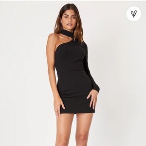 Black Asymmetrical Cutout Mini Dress